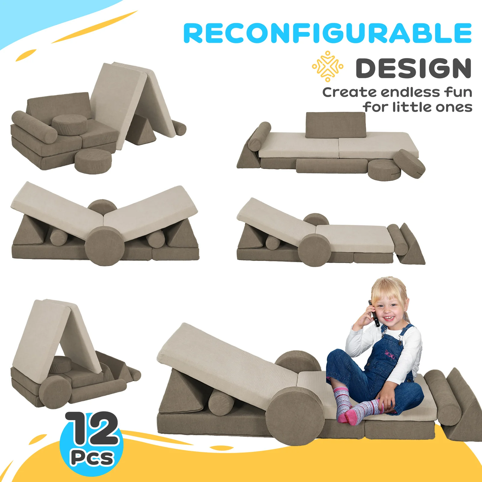 Modular 12-Piece Kids Play Couch for Playroom and Bedroom - Image 5