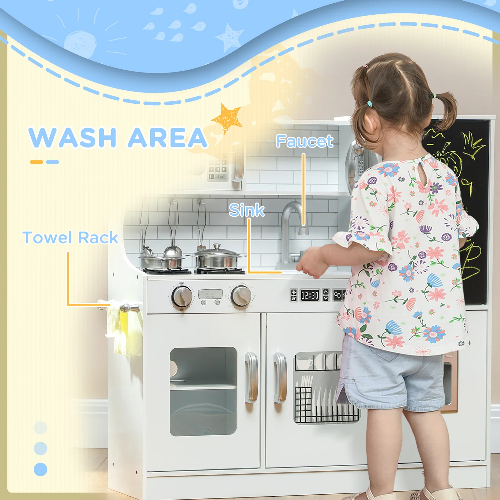 Kids Pretend Play Kitchen Set with Toy Phone - Image 3