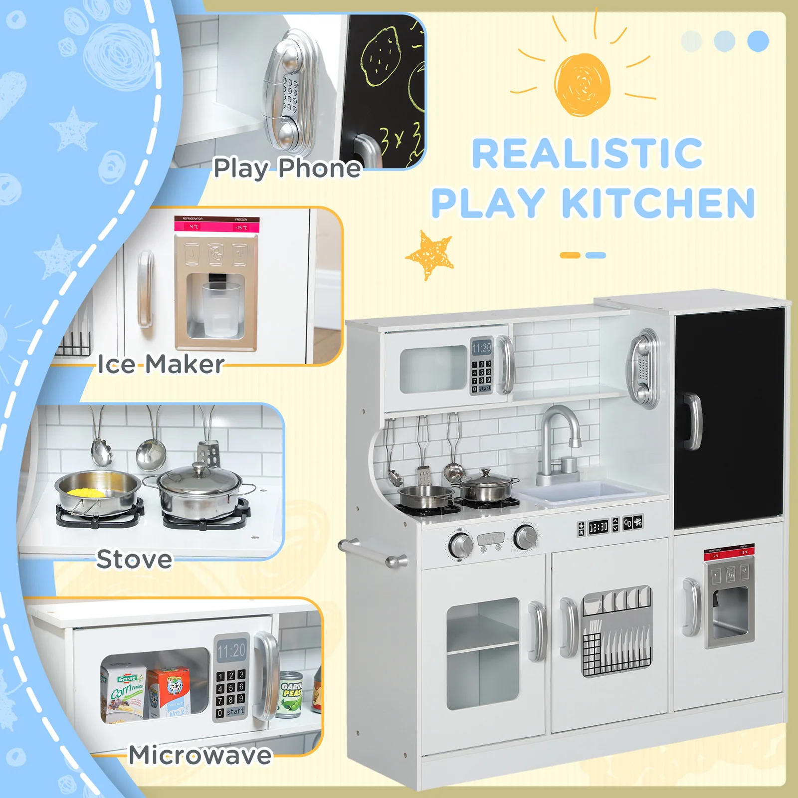 Kids Pretend Play Kitchen Set with Toy Phone - Image 4