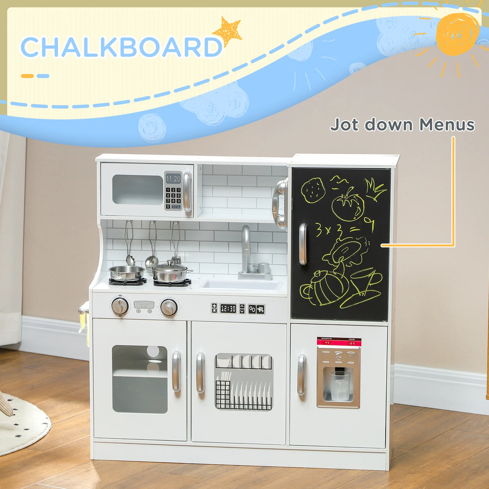 Kids Pretend Play Kitchen Set with Toy Phone - Image 5