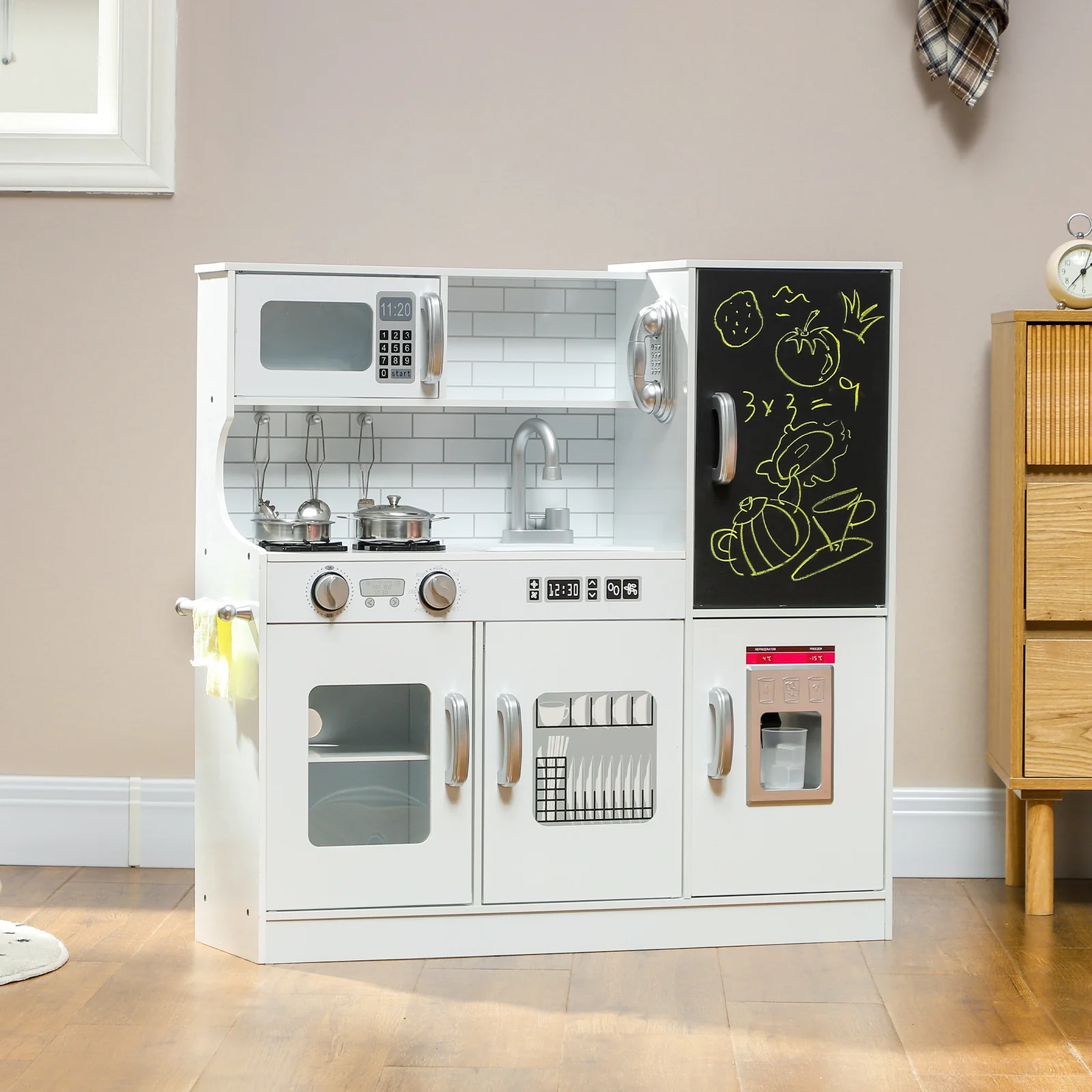 Kids Pretend Play Kitchen Set with Toy Phone - Image 7
