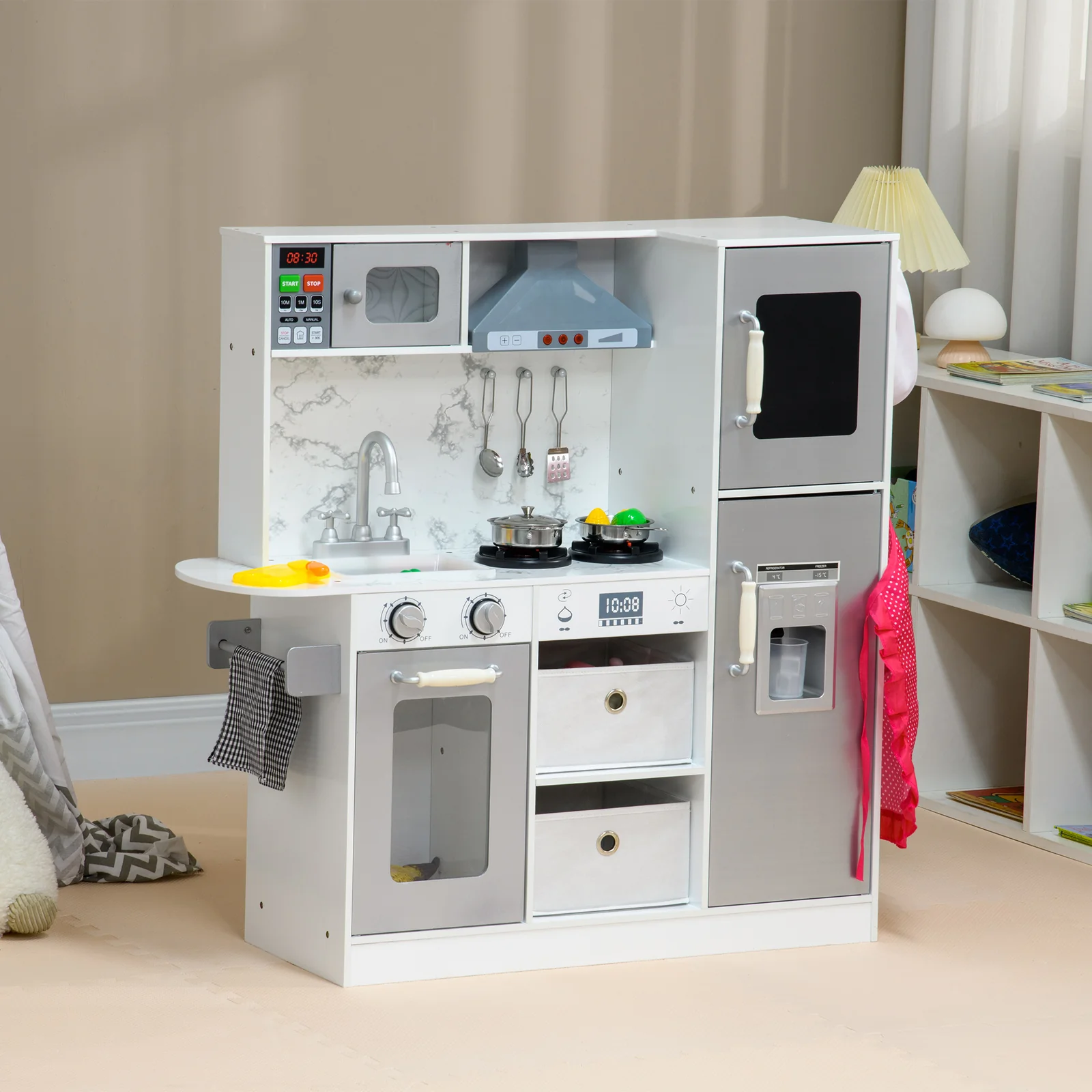 Kids Play Kitchen Set with Lights, Sounds, and Apron - Image 8
