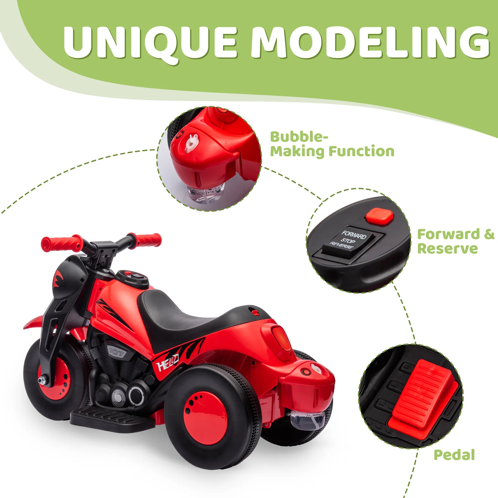 6V Electric Ride-On Bubble Car for Kids, 3-Wheeled Motorcycle, 2 MPH Speed - Image 3