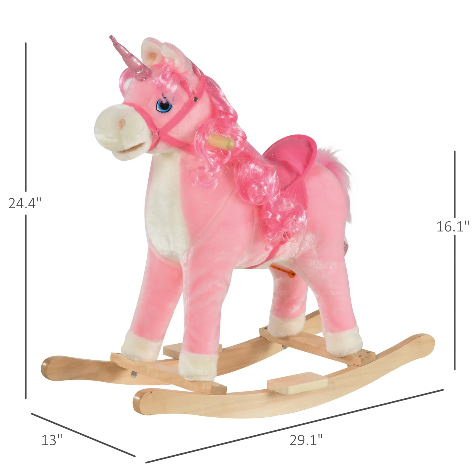 Kids Rocking Horse Unicorn Design with Wooden Base and Wagging Tail - Image 5