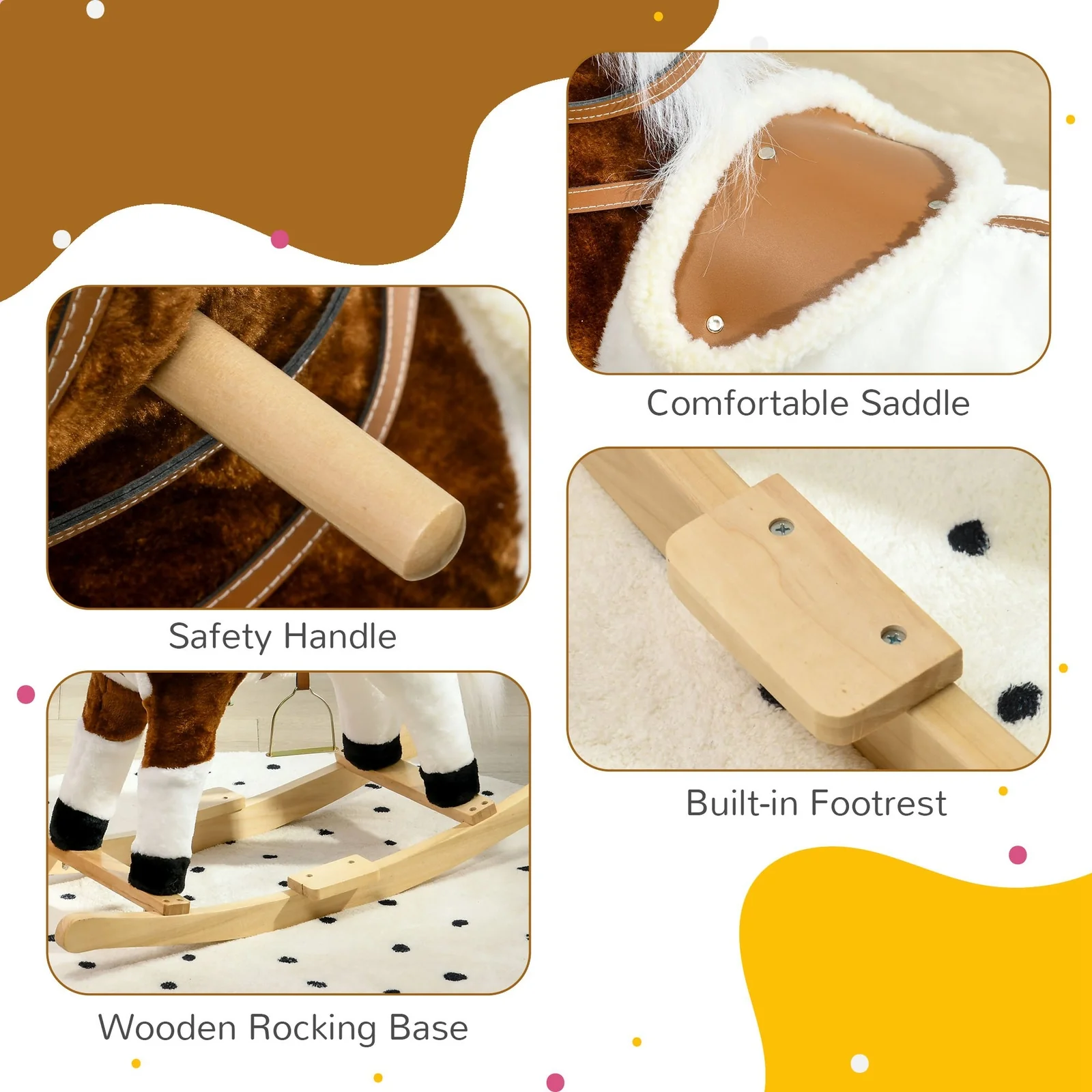 Toddler Rocking Horse with Sound and Saddle Ride-On Toy Gift for Ages 3 - Image 3