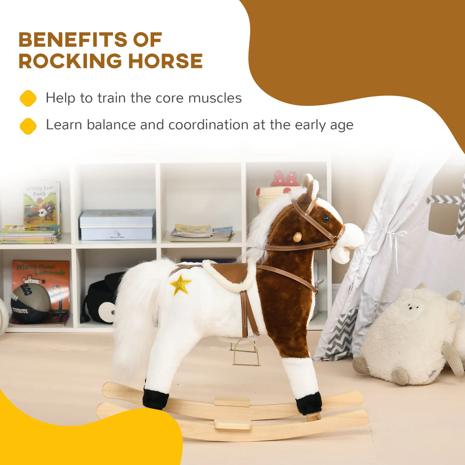 Toddler Rocking Horse with Sound and Saddle Ride-On Toy Gift for Ages 3 - Image 4