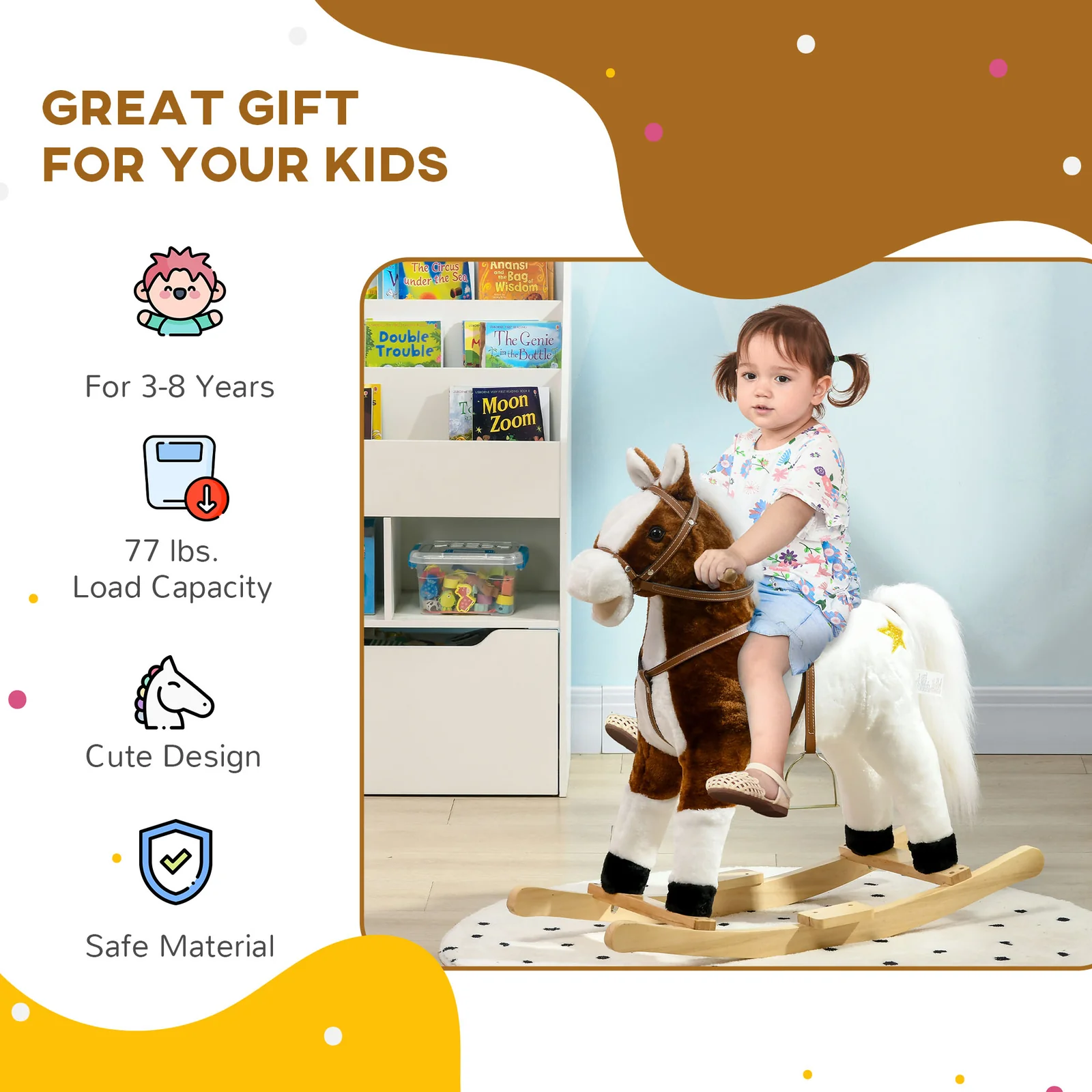 Toddler Rocking Horse with Sound and Saddle Ride-On Toy Gift for Ages 3 - Image 5