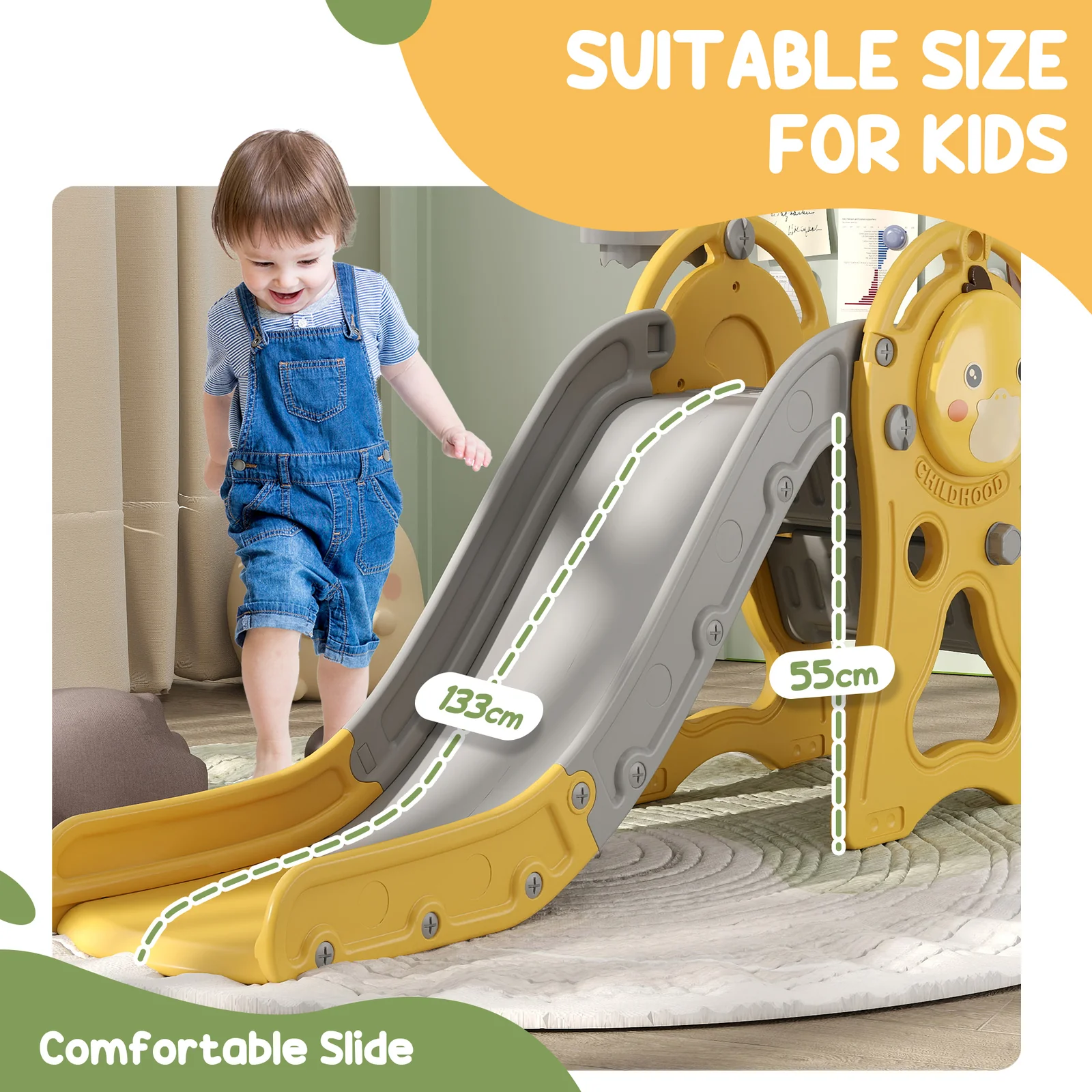 3-in-1 Toddler Indoor Slide with Basket for Kids Ages 1-3 Years - Image 3