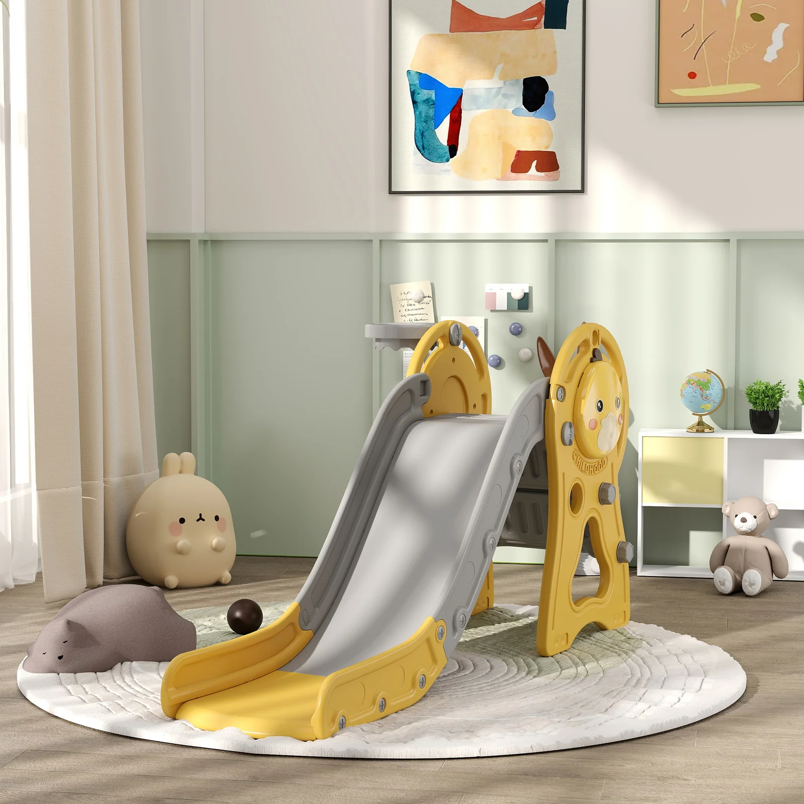 3-in-1 Toddler Indoor Slide with Basket for Kids Ages 1-3 Years - Image 9