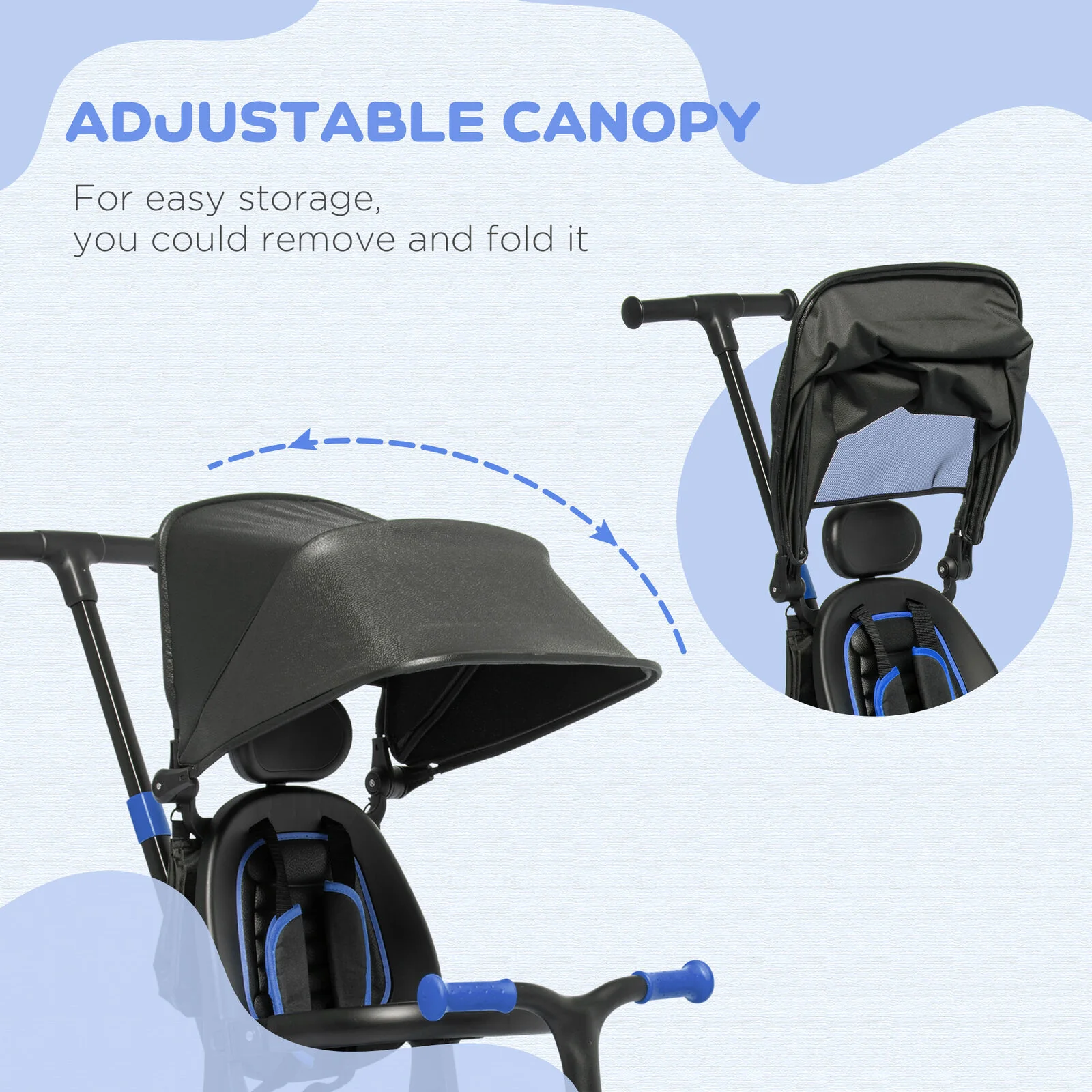 Toddler Tricycle with Aluminum Frame and Adjustable Push Handle in Blue - Image 10
