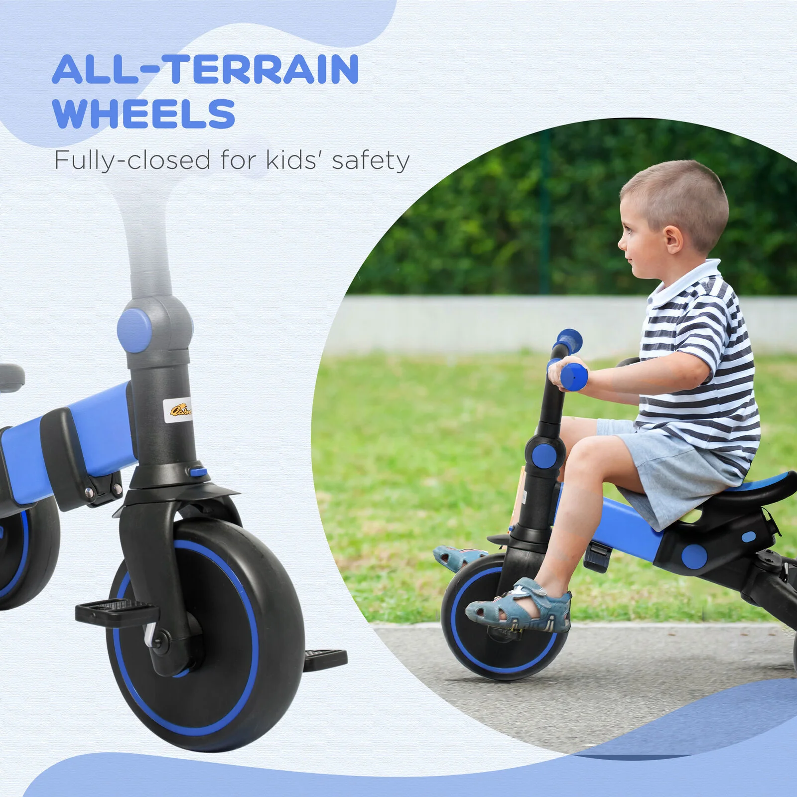 Toddler Tricycle with Aluminum Frame and Adjustable Push Handle in Blue - Image 7