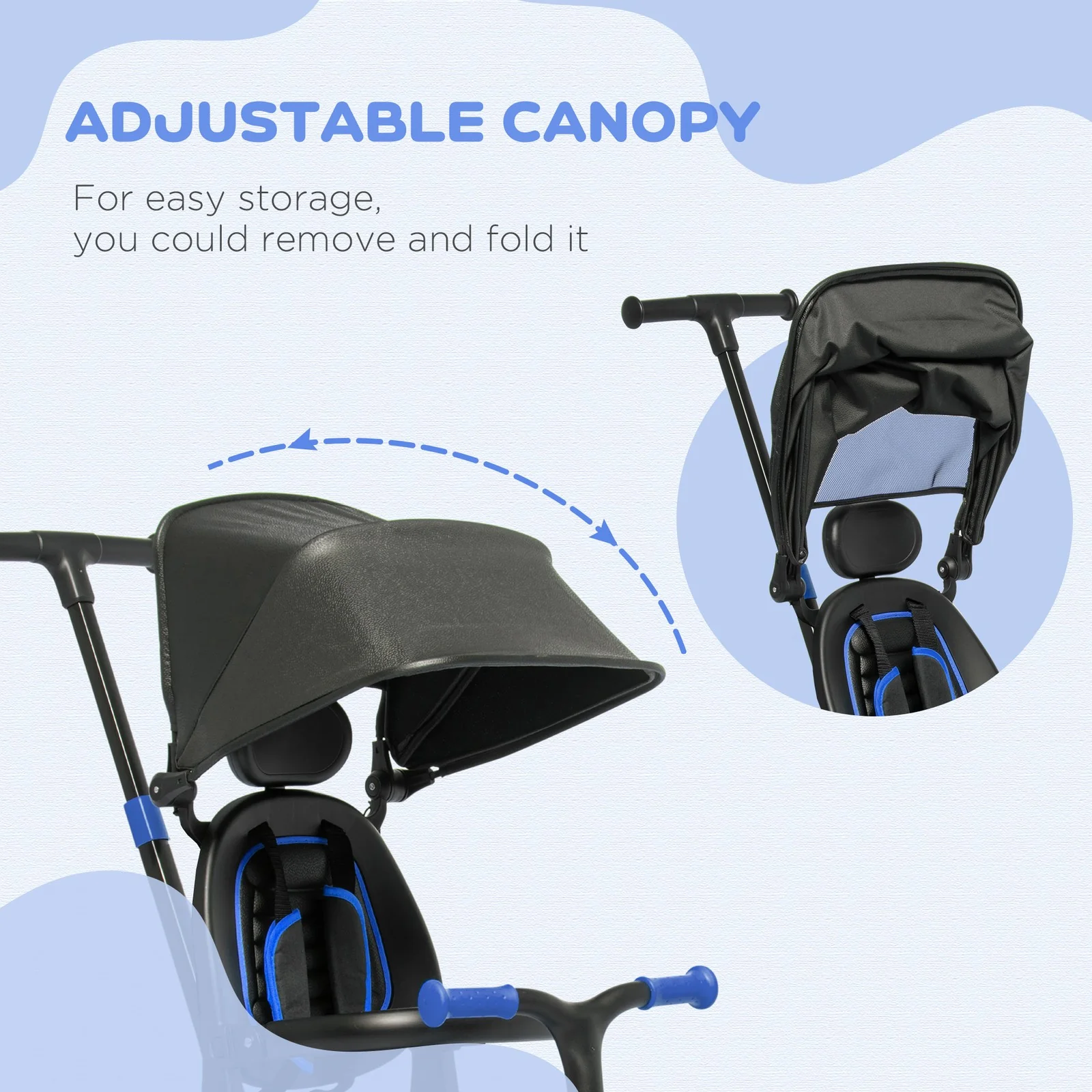 Toddler Tricycle with Aluminum Frame and Adjustable Push Handle in Blue - Image 10