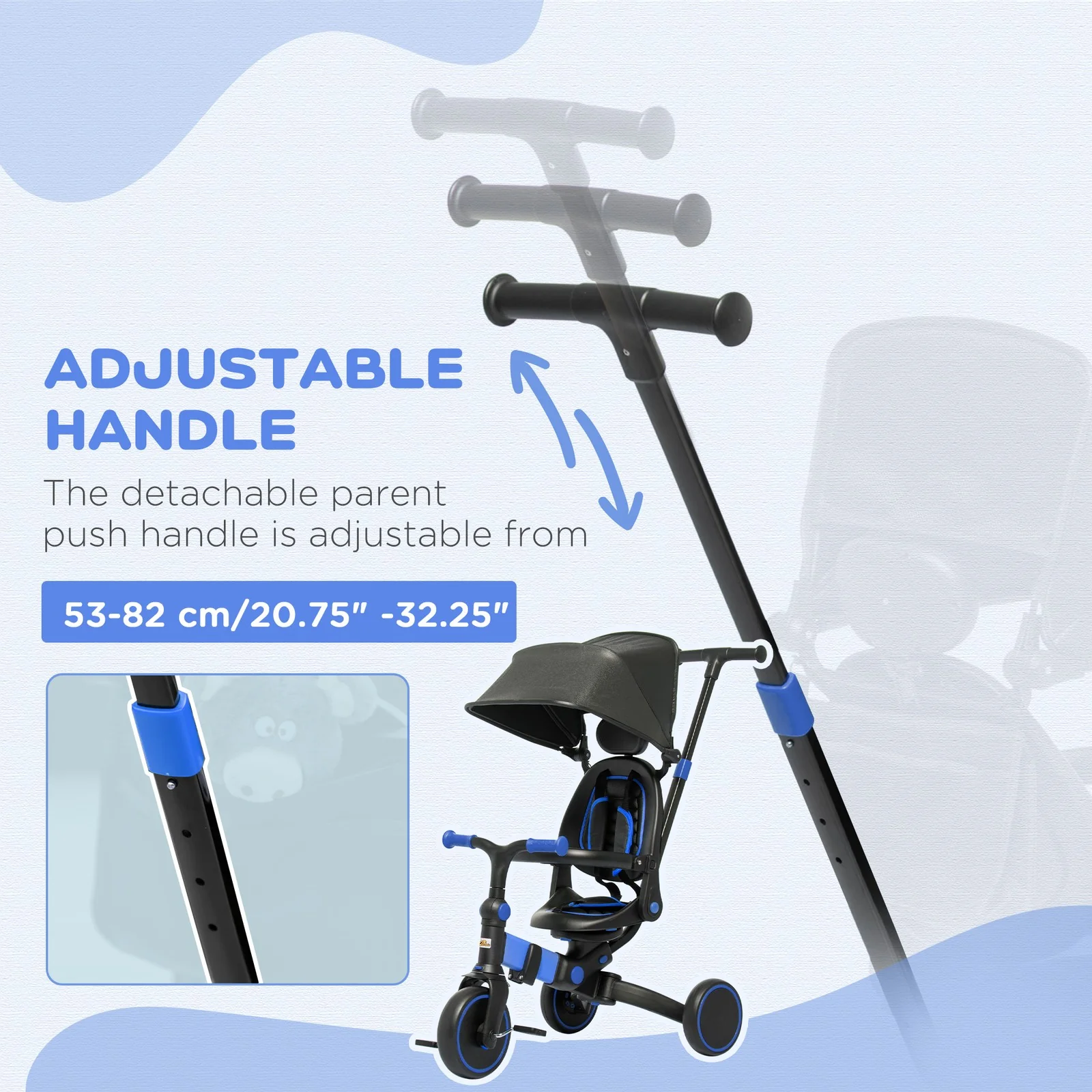 Toddler Tricycle with Aluminum Frame and Adjustable Push Handle, Blue - Image 6
