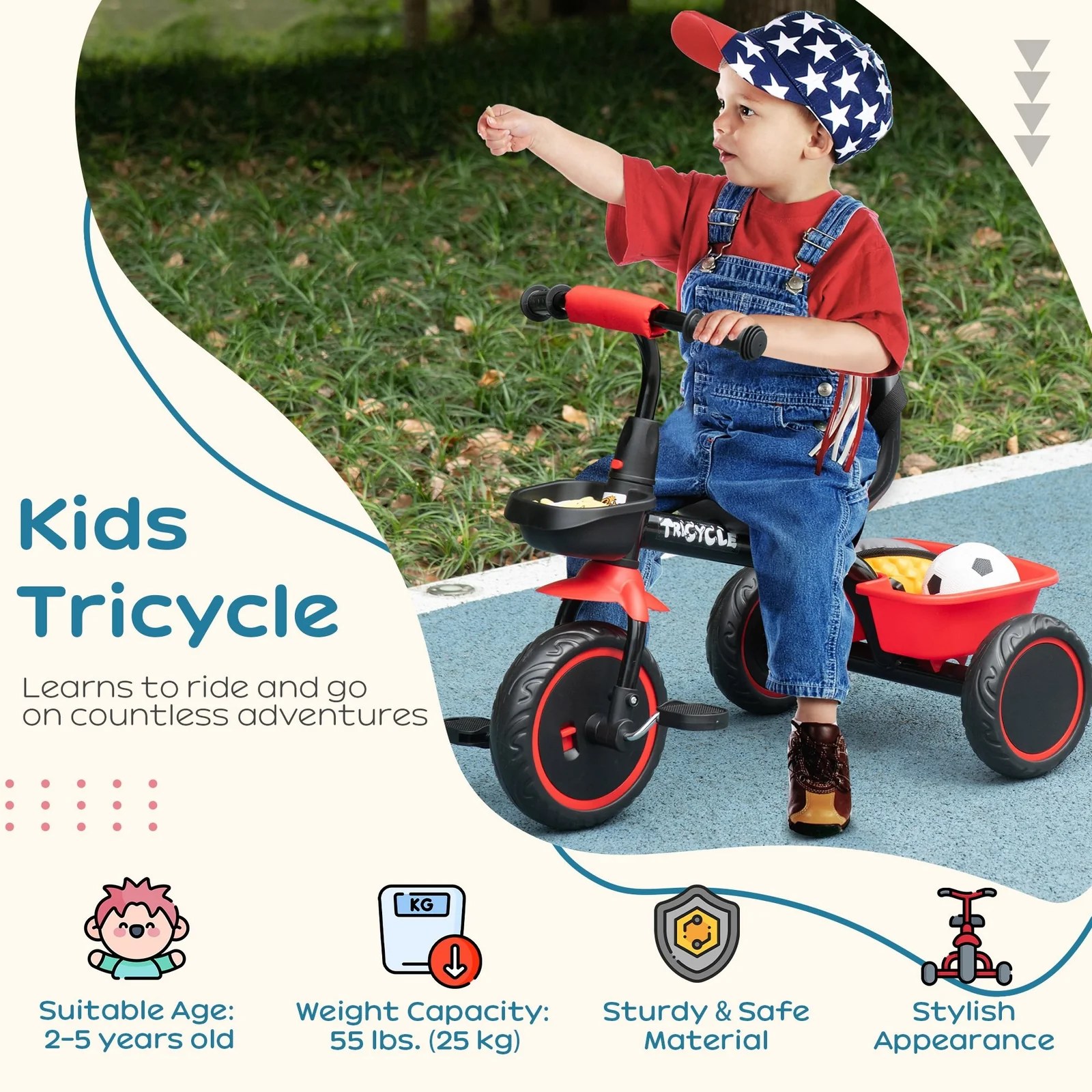Toddler Tricycle with Adjustable Seat and Storage for Ages 2-5 - Image 6