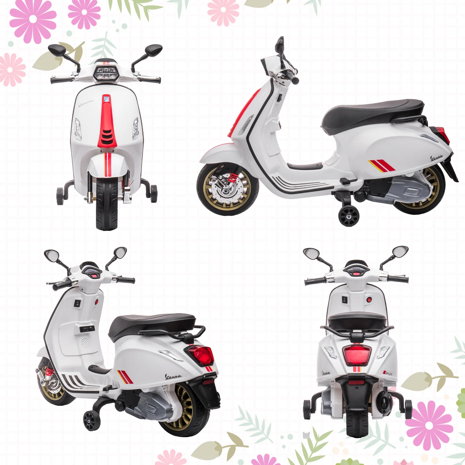 Licensed Vespa 6V Electric Motorcycle for Toddlers and Kids with Battery - Image 2