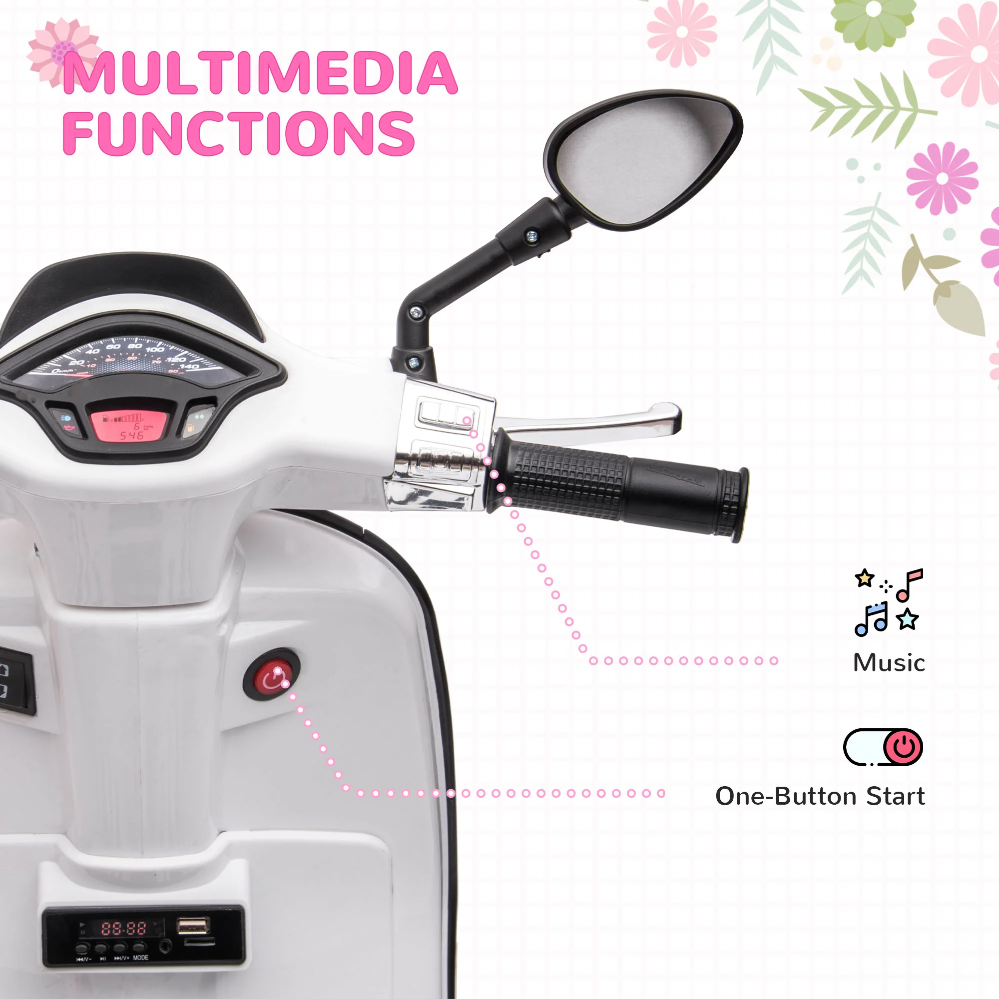 Licensed Vespa Electric Kids Motorcycle with Music and FM Radio - Image 6