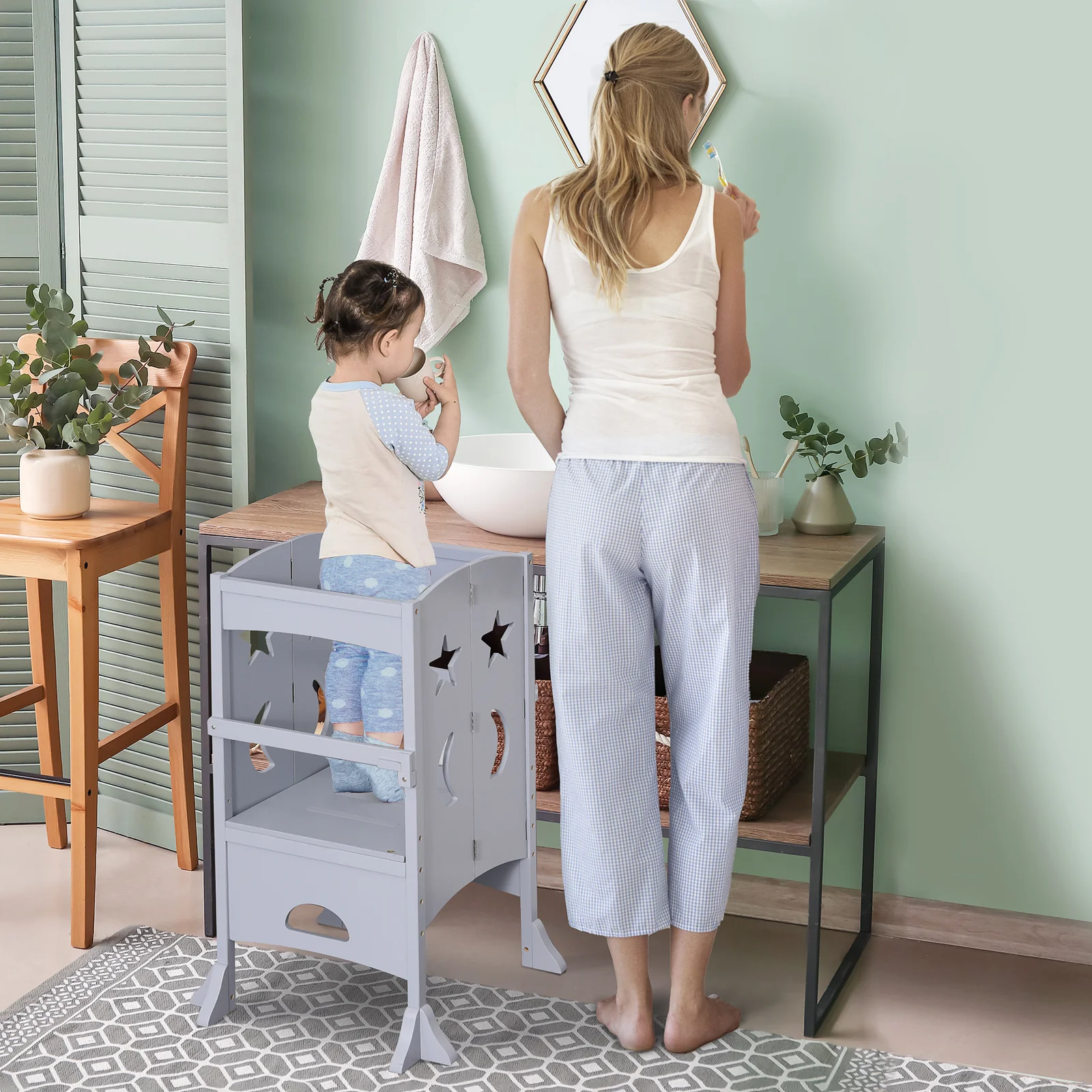Wooden Foldable Kitchen Step Stool for Kids Toddler Helper Tower - Image 8