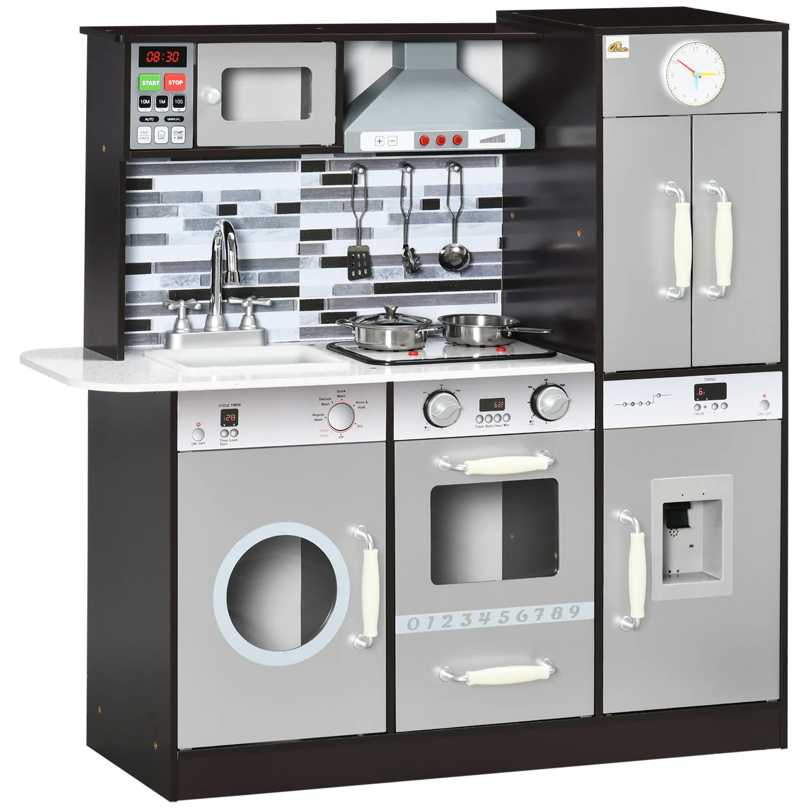 Wooden Kids Play Kitchen Set with Lights, Sounds and Pretend Washing Machine - Image 8