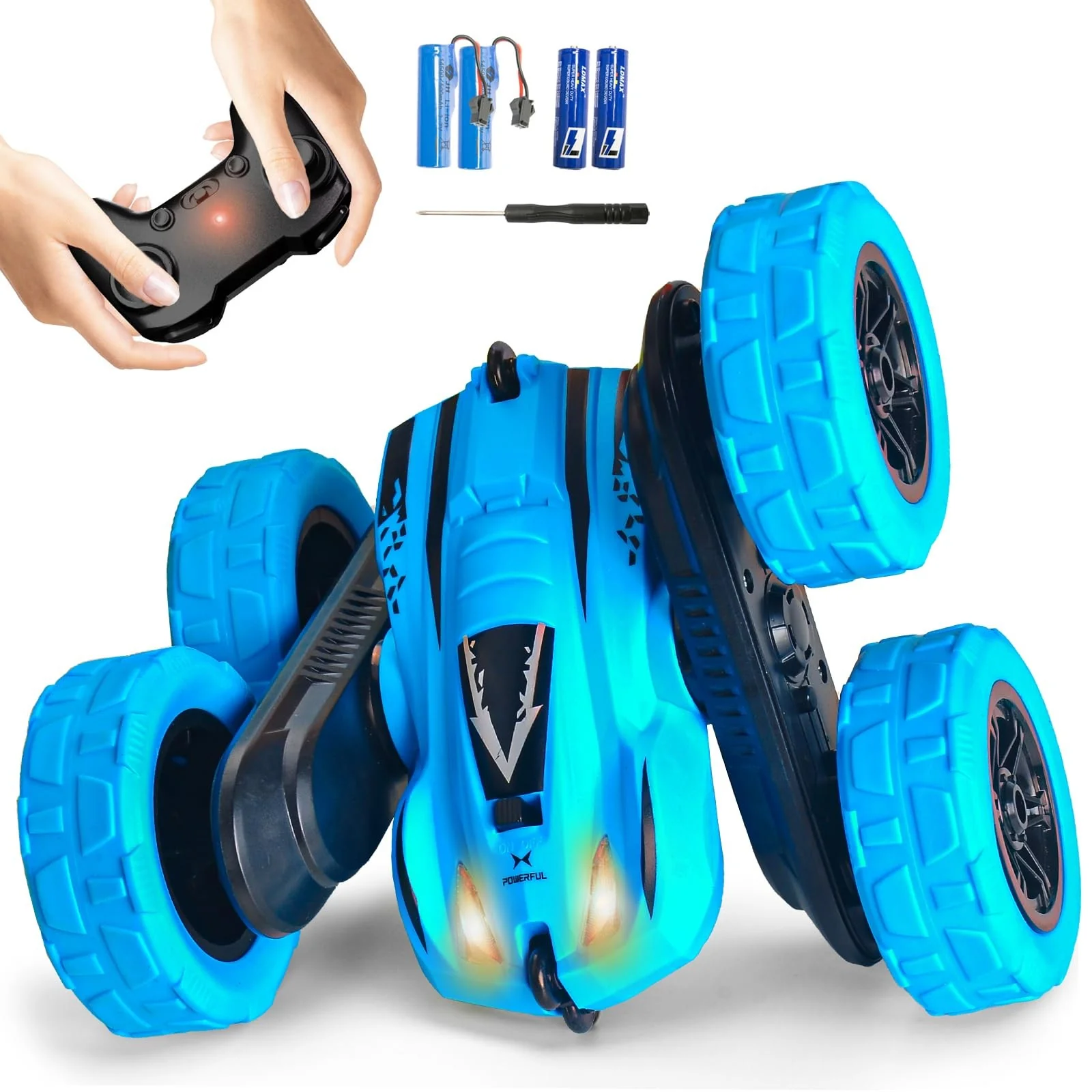 RacingFun 4WD 2.4GHz Double-Sided Remote Control Car, 6.3 inches, Blue