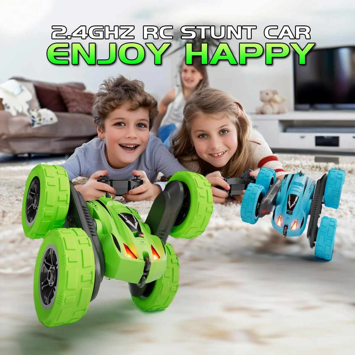 RacingFun 4WD 2.4GHz Double-Sided Remote Control Car, 6.3 inches, Blue - Image 2
