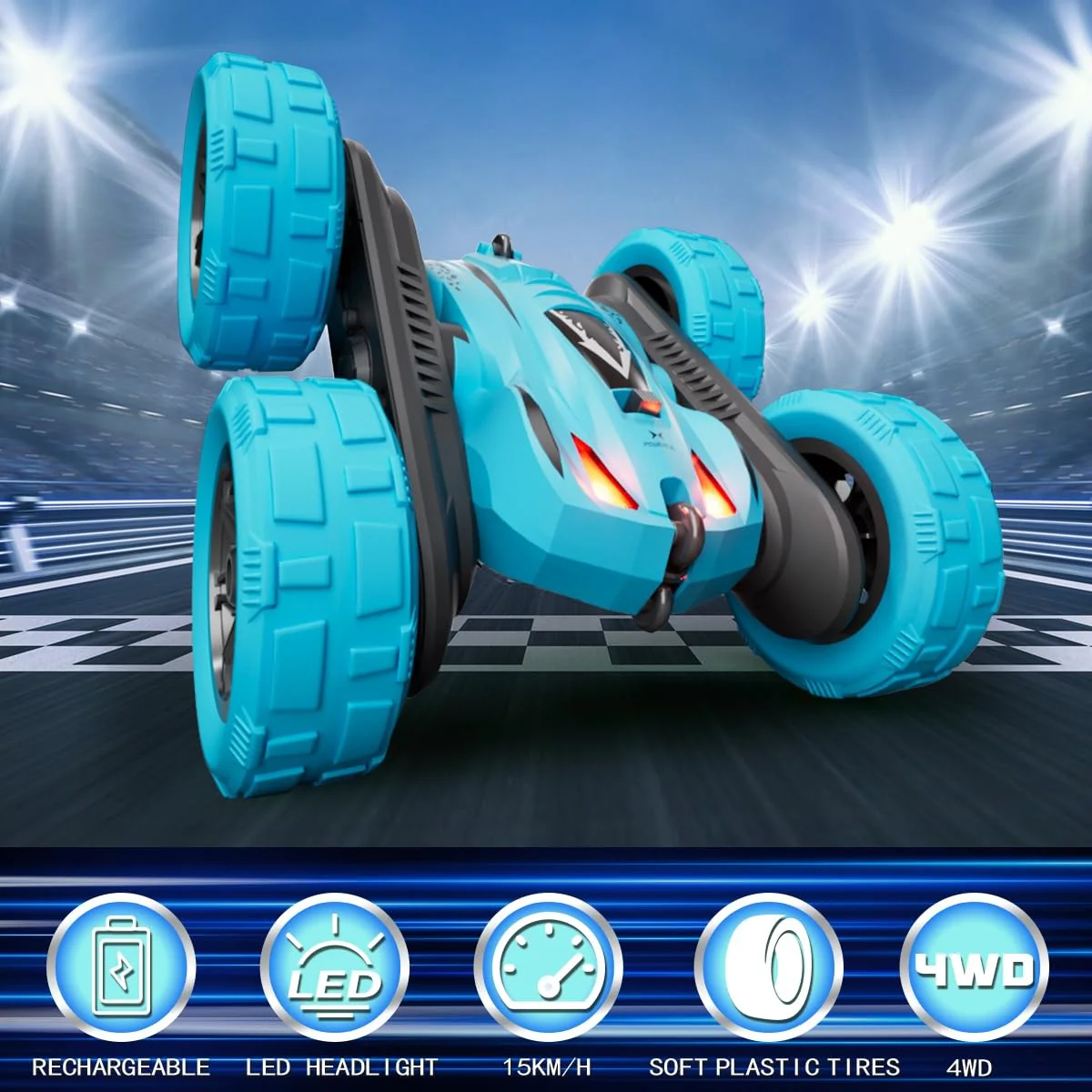 RacingFun 4WD 2.4GHz Double-Sided Remote Control Car, 6.3 inches, Blue - Image 4