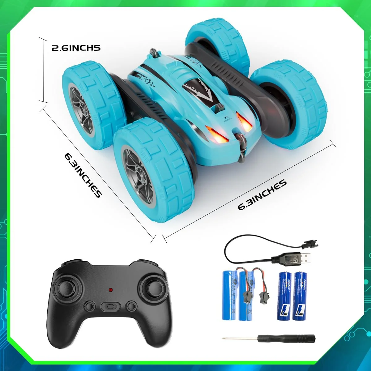 RacingFun 4WD Double-Sided Remote Control Car, 2.4GHz, 6.3 Inches, Blue - Image 6