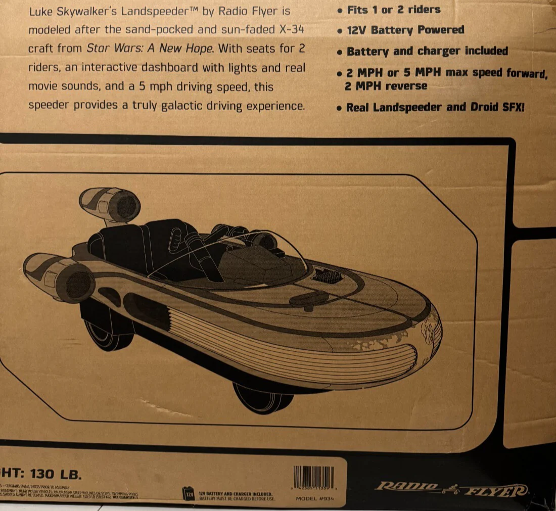12V Luke Skywalker Landspeeder Ride-On Radio Flyer Star Wars Vehicle Sealed New - Image 8