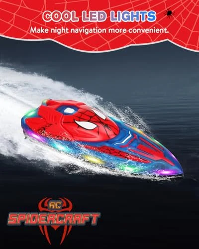 2.4 GHz Remote Control Boat with LED Lights for Kids Pool Play Spider Hero Design - Image 3