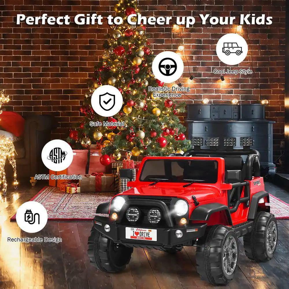 RC Electric Ride-On Toy Truck for Kids with 2 Seats and Storage Compartment - Red 12.6" - Image 6