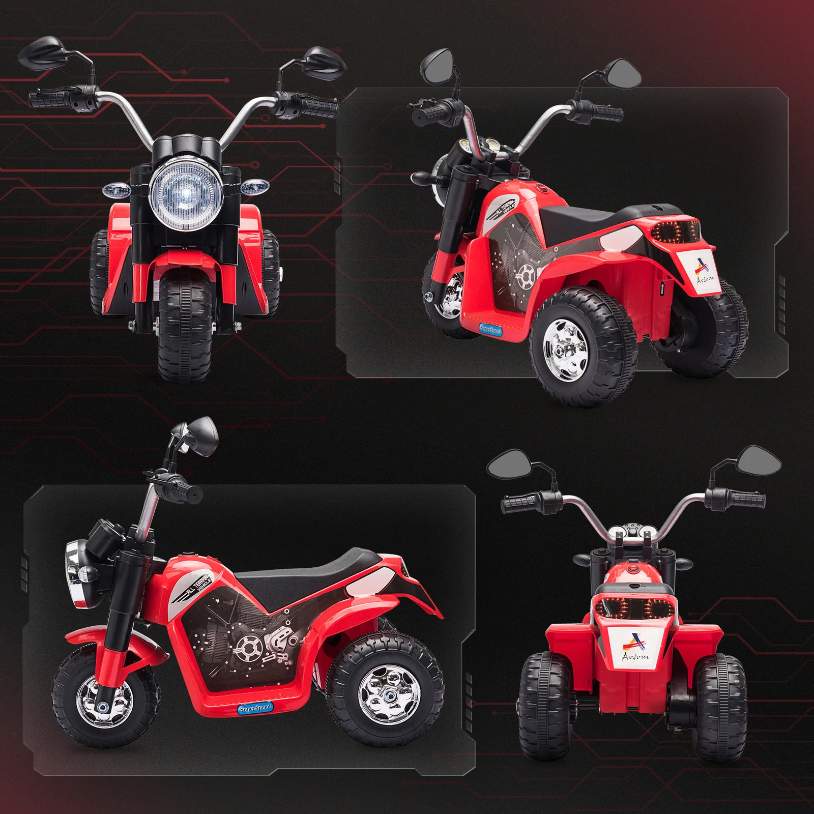 6V Rechargeable Battery Powered Red Ride-On Chopper Motorcycle for Kids - Image 10