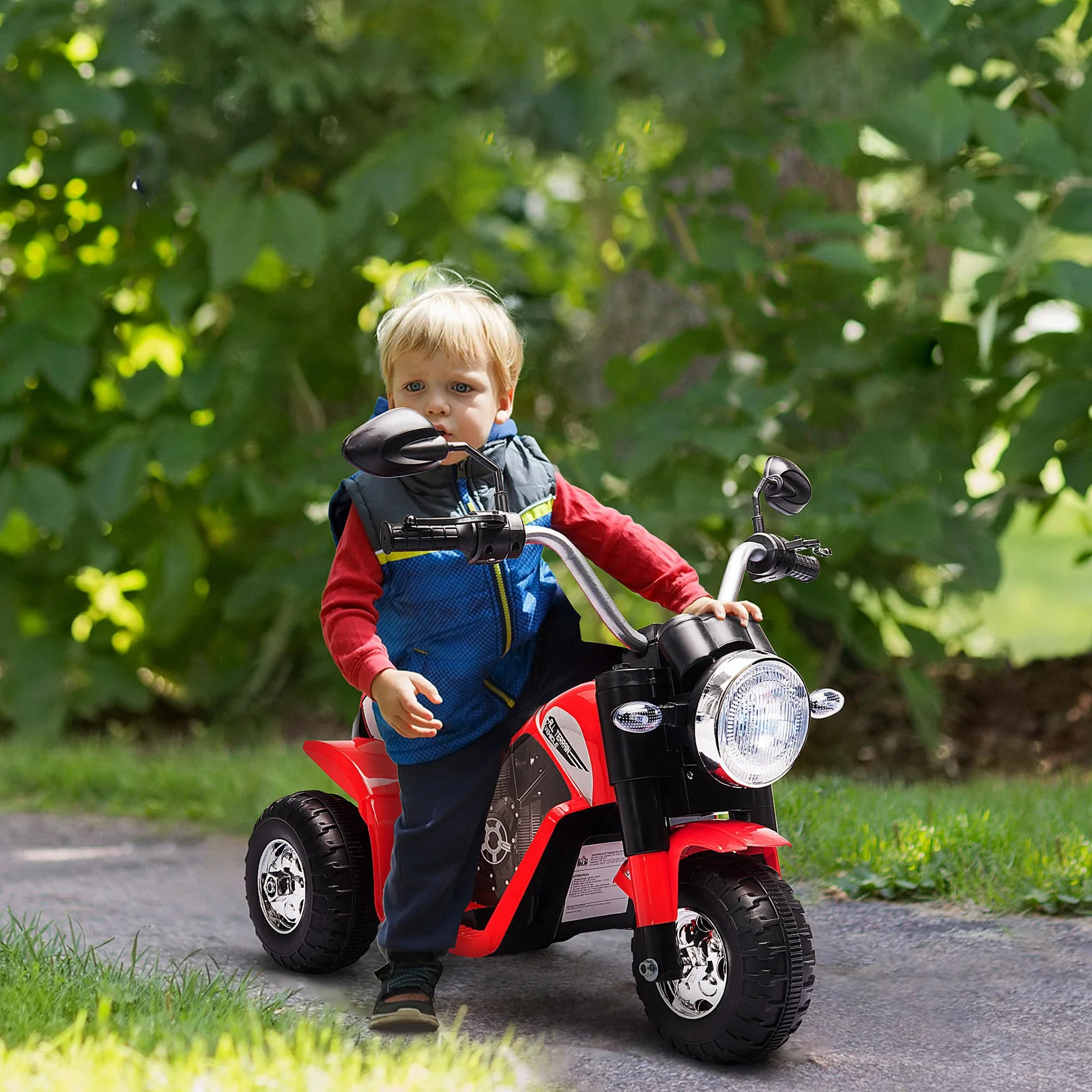 6V Rechargeable Battery Powered Red Ride-On Chopper Motorcycle for Kids - Image 2