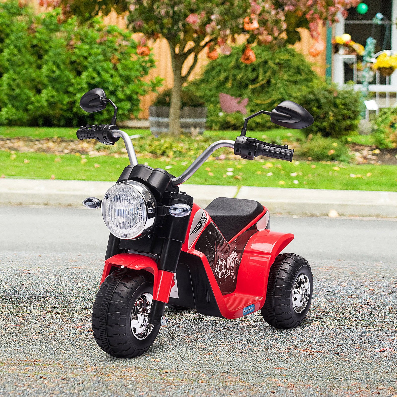 6V Rechargeable Battery Powered Red Ride-On Chopper Motorcycle for Kids - Image 9