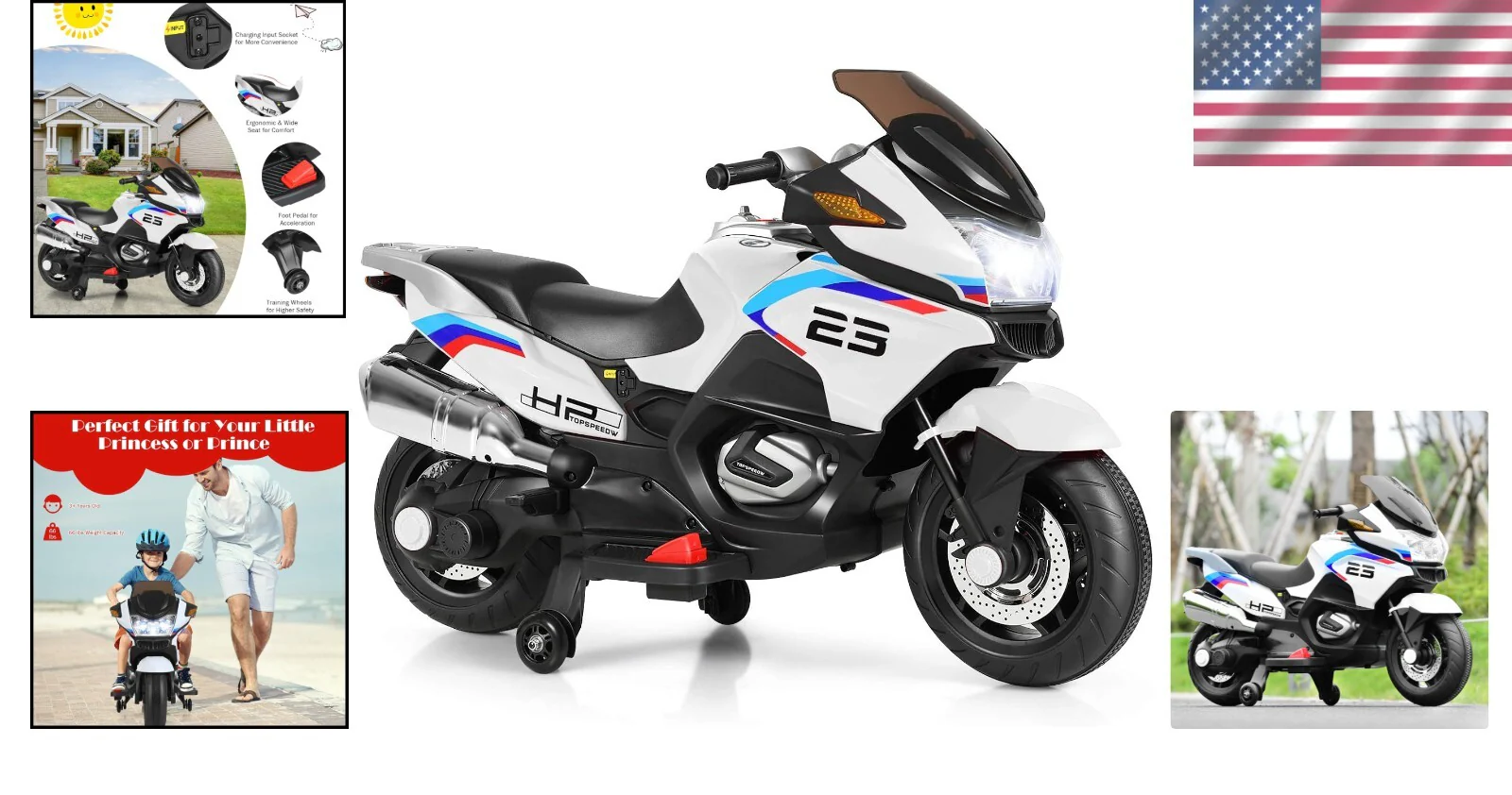 Rechargeable Kids Ride-On Motorcycle with AUX Input, Music, and Stability Wheels - Image 2