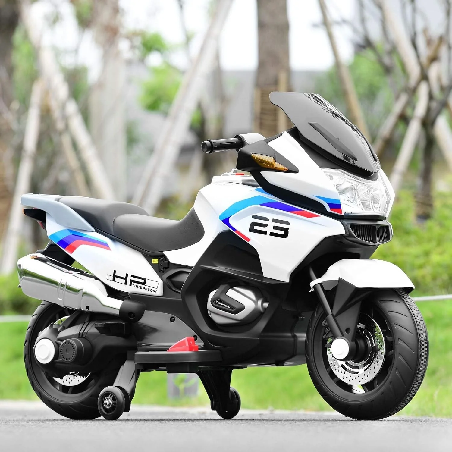 Rechargeable Kids Ride-On Motorcycle with AUX Input, Music, and Stability Wheels - Image 4