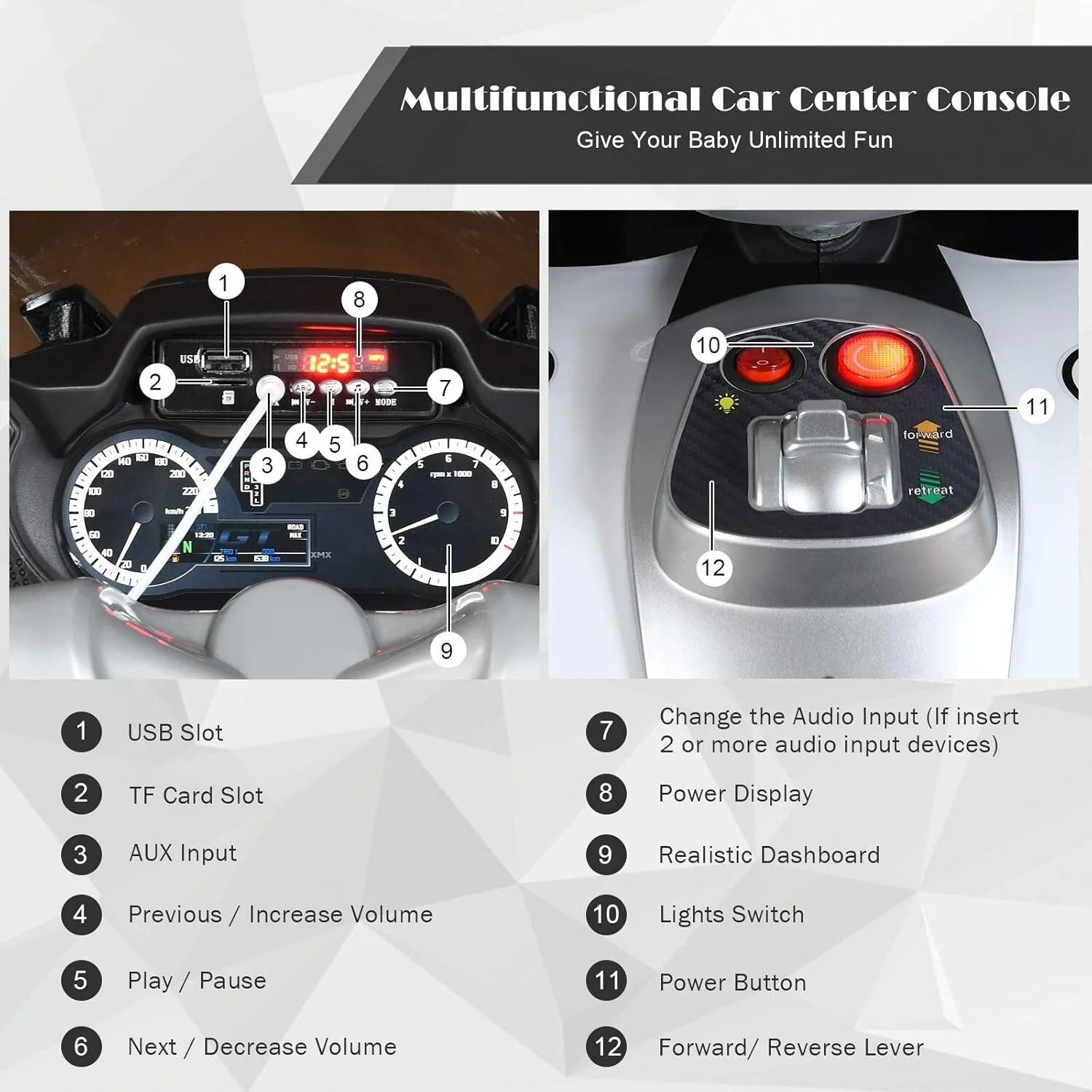 Rechargeable Kids Ride-On Motorcycle with AUX Input, Music, and Stability Wheels - Image 7