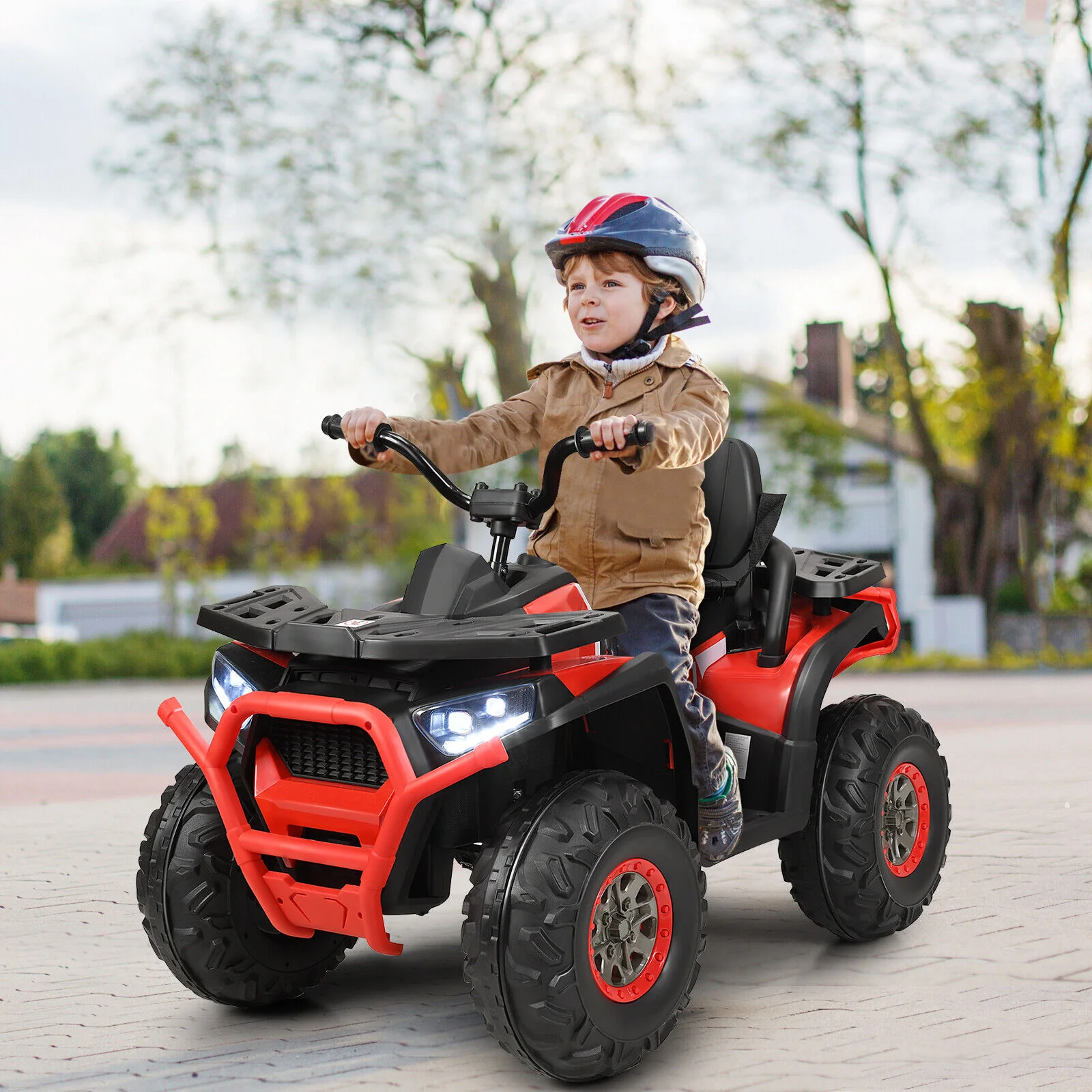Red 12V Electric ATV Quad for Kids with 2 Speeds, MP3 Player, and LED Lights - Image 4
