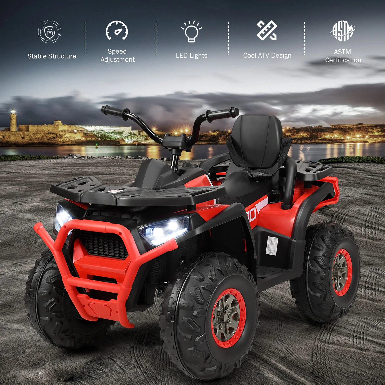 Red 12V Electric ATV Quad for Kids with 2 Speeds, MP3 Player, and LED Lights - Image 6
