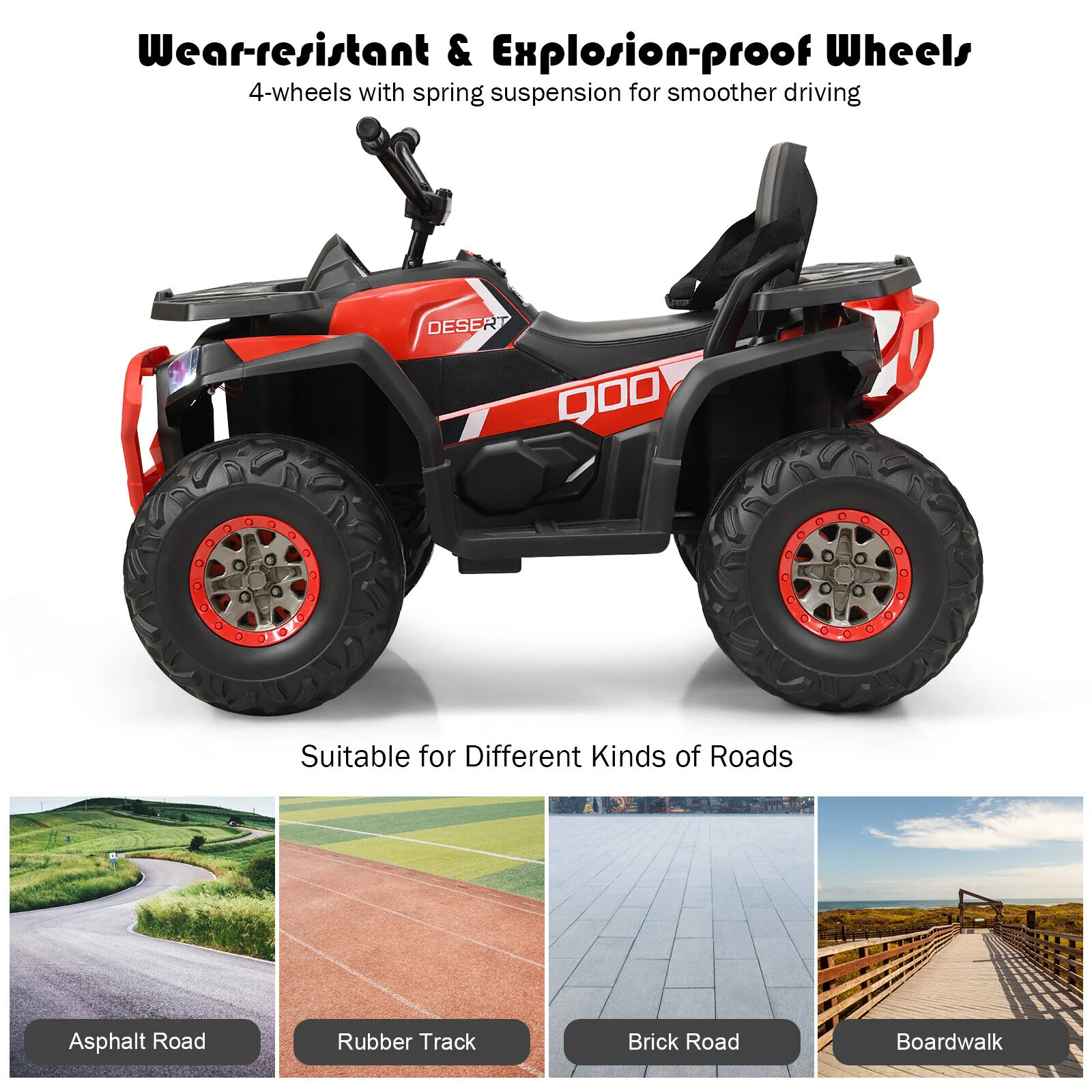 Red 12V Electric ATV Quad for Kids with 2 Speeds, MP3 Player, and LED Lights - Image 7