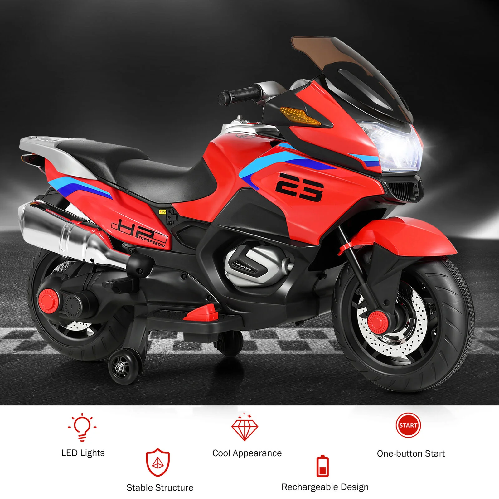 Red 12V Electric Kids Ride On Motorcycle with Training Wheels - Image 7