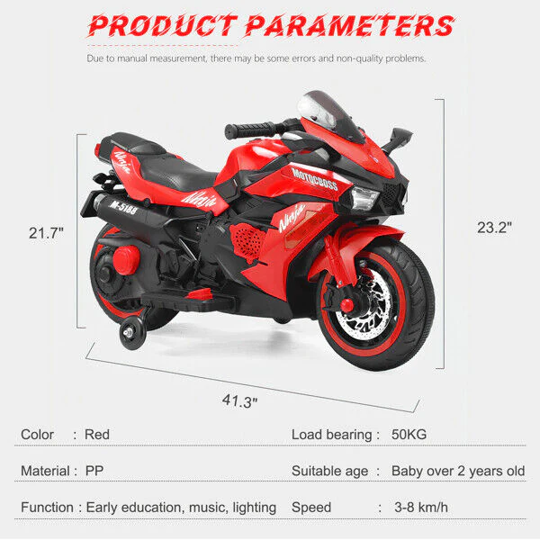 Red 12V Electric Motorbike for Kids with Training Wheels - Ride-On Motorcycle - Image 2