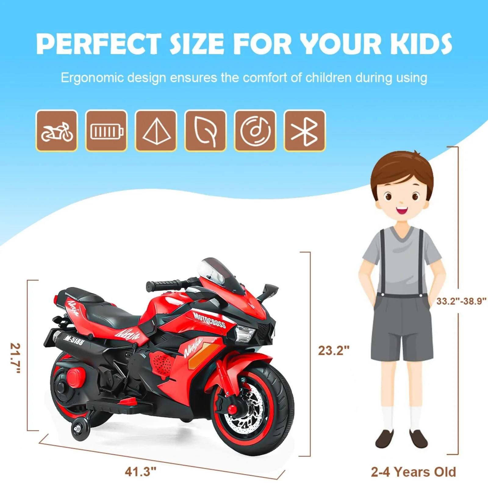 Red 12V Electric Ride-On Motorcycle for Kids - Image 3