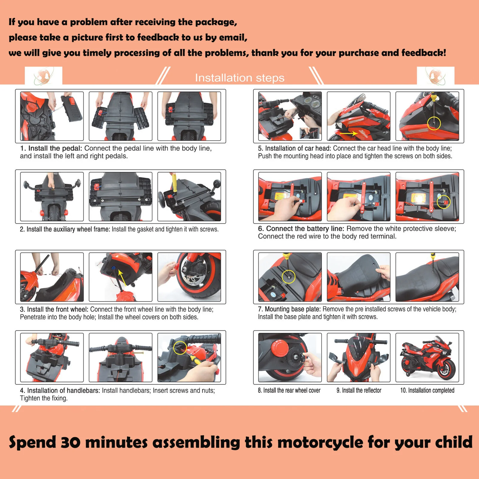 Red 12V Electric Ride-On Motorcycle for Kids - Image 8