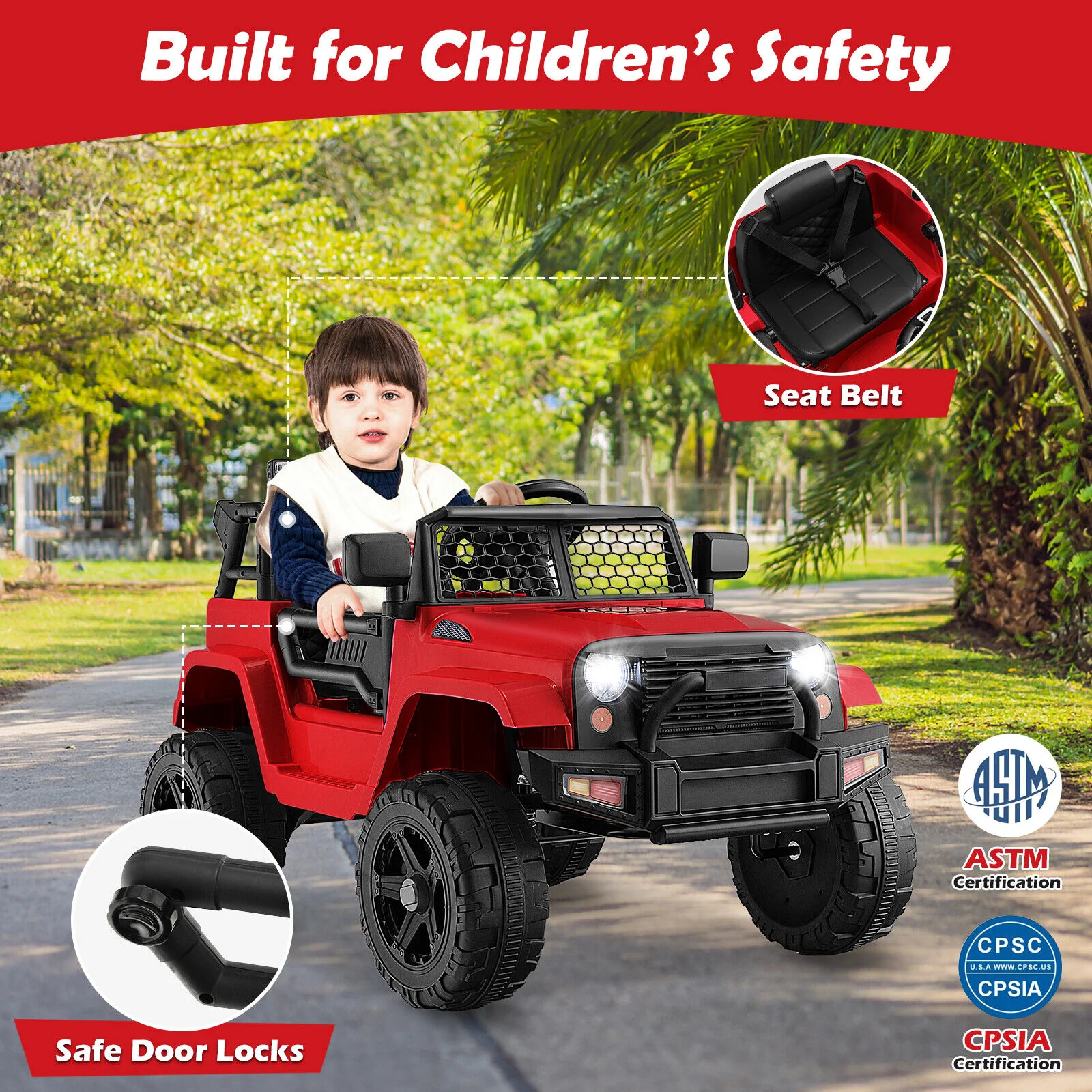 Red 12V Electric Ride-On Truck for Kids with Remote Control, Music, and Lights - Image 5