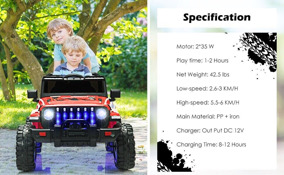 Red 12V Electric Ride-On Truck with Remote Control and LED Lights for Kids - Image 10