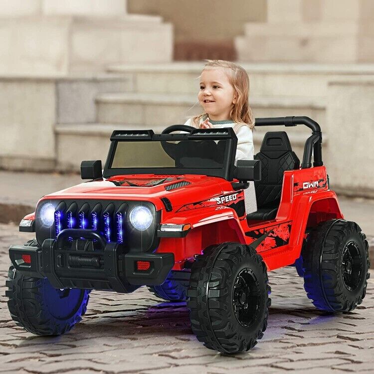 Red 12V Electric Ride-On Truck with Remote Control and LED Lights for Kids - Image 2