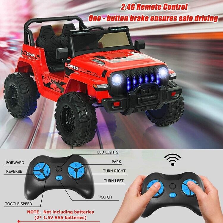 Red 12V Electric Ride-On Truck with Remote Control and LED Lights for Kids - Image 3