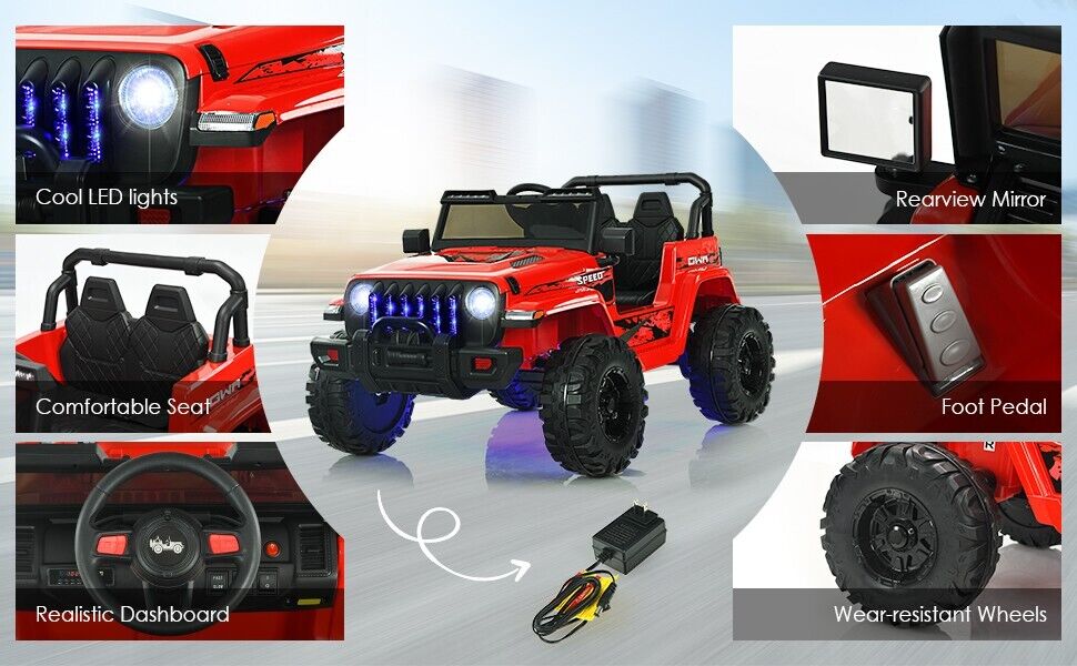 Red 12V Electric Ride-On Truck with Remote Control and LED Lights for Kids - Image 7