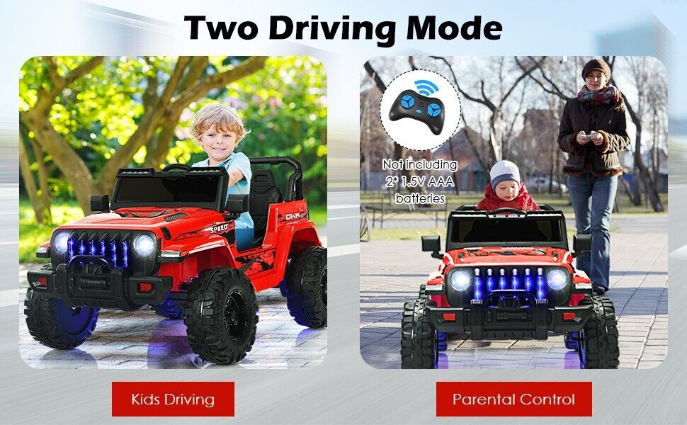 Red 12V Electric Ride-On Truck with Remote Control and LED Lights for Kids - Image 8