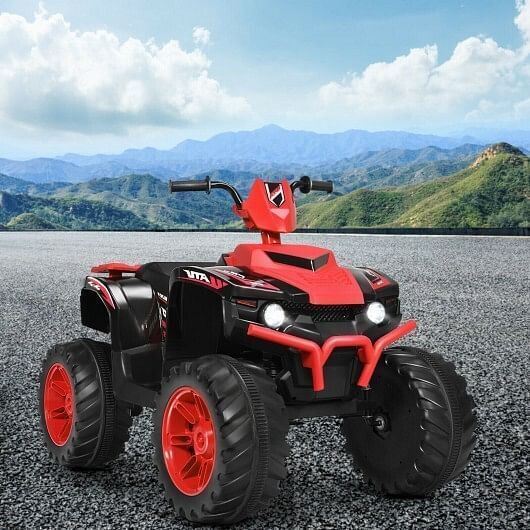 Red 12V Kids ATV with LED Lights and Treaded Tires - Image 2