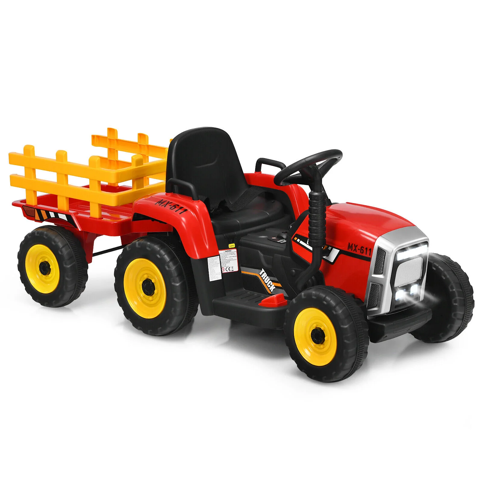 Red 12V Kids Ride On Tractor with Trailer and Remote Control - Featuring Ground Loader and Lights - Image 10
